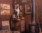 古斯塔夫 卡里伯特 : Interior of a Studio with Stove